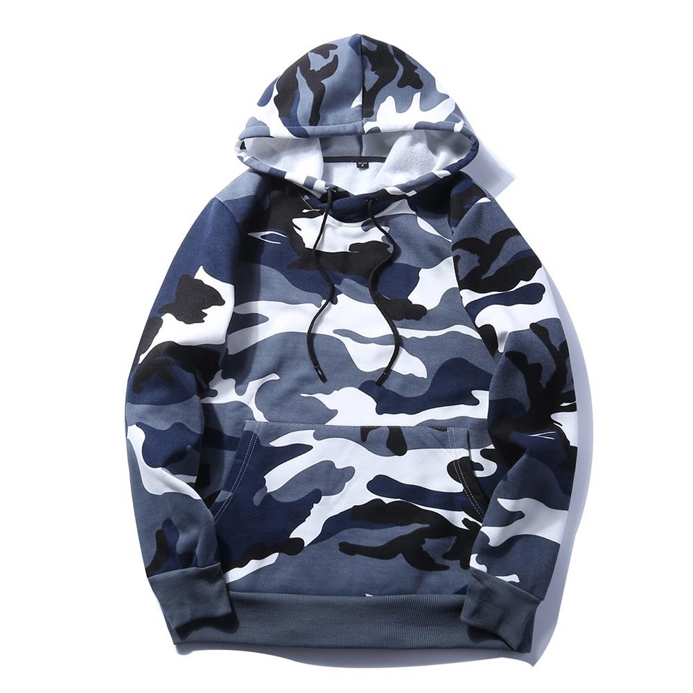 WY40 Men's Autumn Casual Long Sleeve Camouflage Pattern Hoodie Size M - Blue