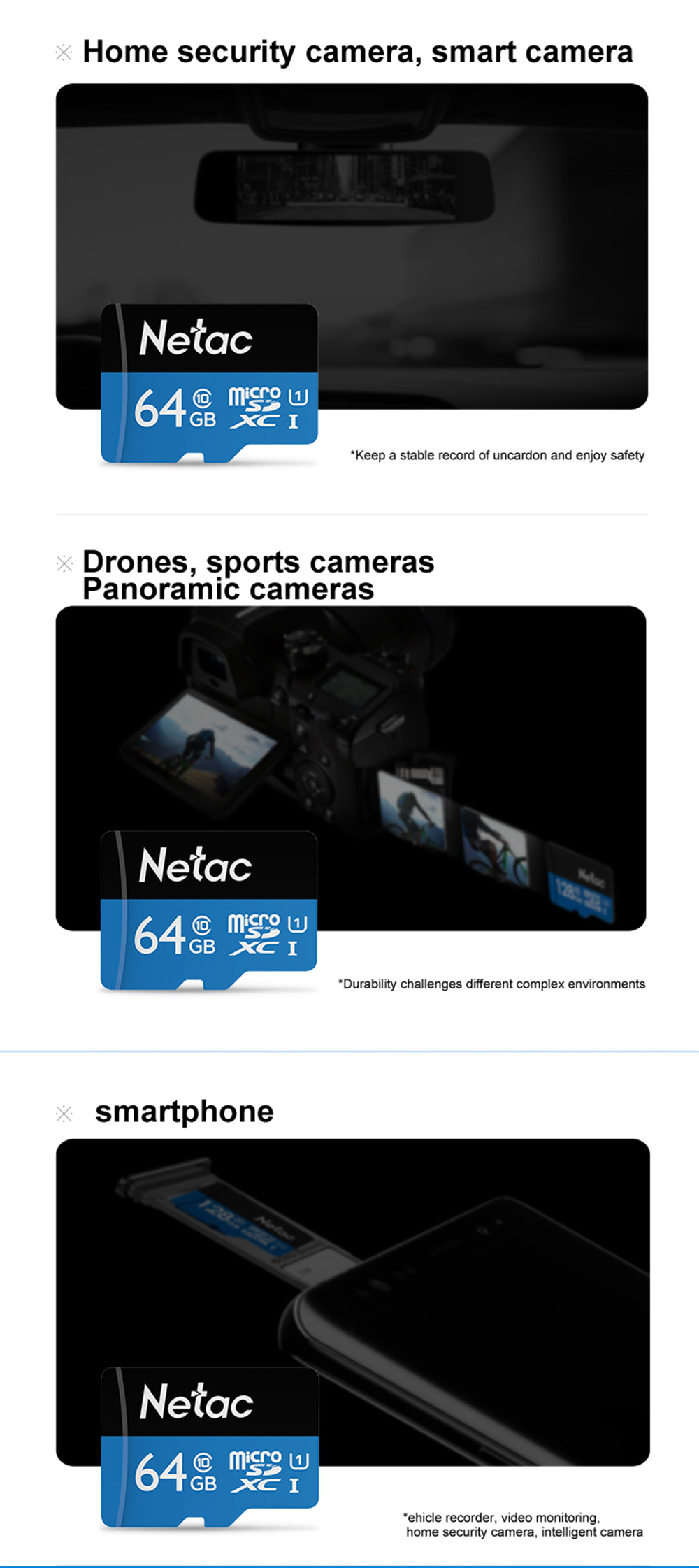 Netac P500 64GB Micro SD Card Data Storage TF Cards - Blue