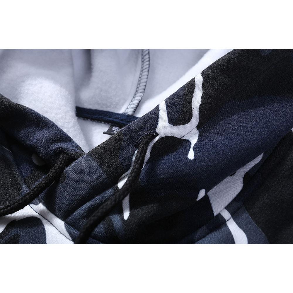 WY40 Men's Autumn Casual Long Sleeve Camouflage Pattern Hoodie Size M - Blue