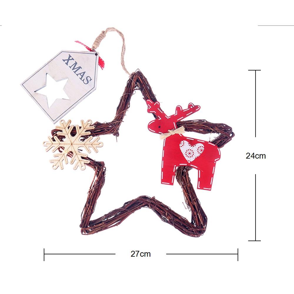 20LEDs Natural Dried Wreath DIY Pentagram Rattan String Light Wreaths Christmas Door Wall Wedding Decoration - Warm White