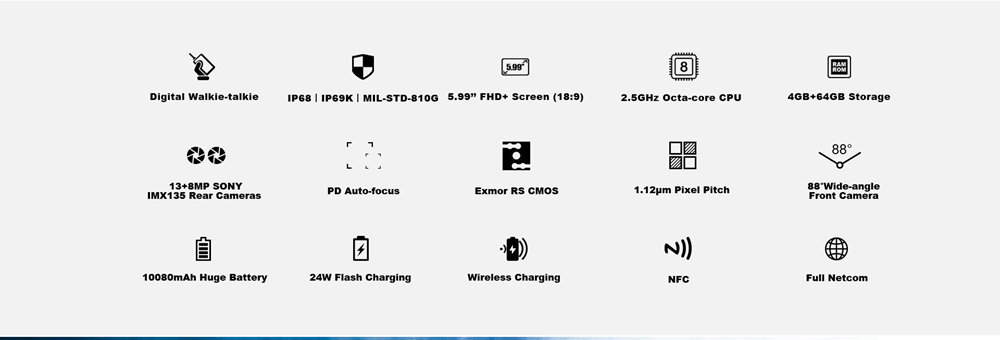 [HK Stock]DOOGEE S80 Lite 5.99 Inch 4G LTE Smartphone Helio P23 4GB 64GB 13.0MP+8.0 Dual Rear Cameras Android 8.1 IP68 Walkie Talkie NFC 10080mAh - Orange