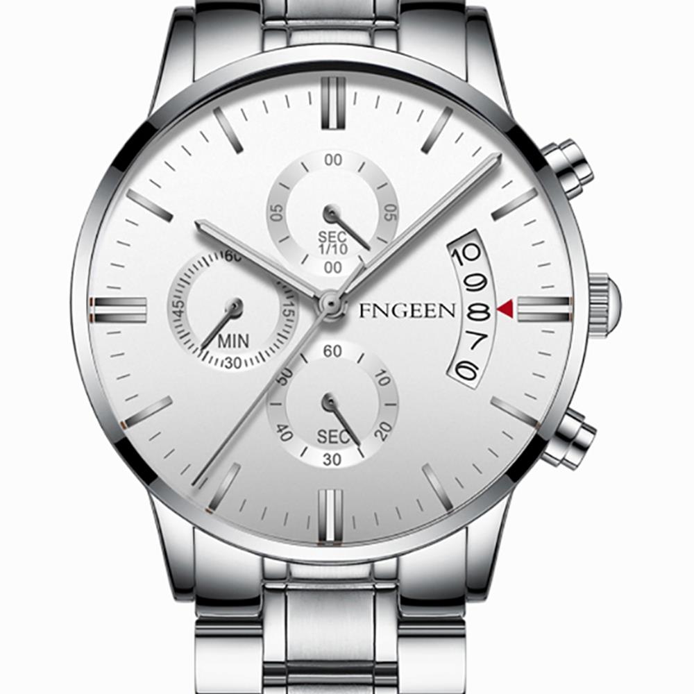 FNGEEN 5055 Men's Stainless Steel Watch Analog Calendar Quartz Movement - White