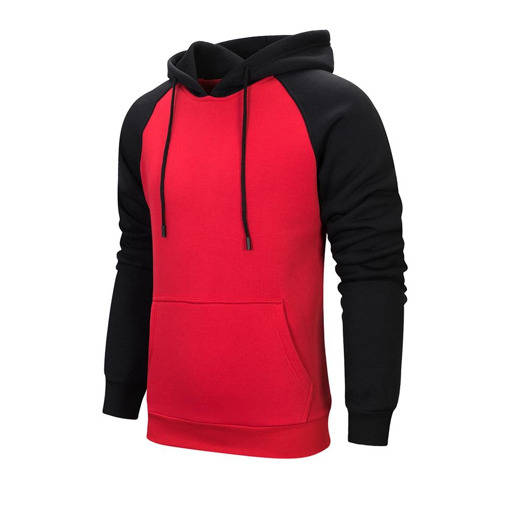 WY39 Men's Autumn Winter Raglan Hoodie (Color Block Breathable Size M) - Red