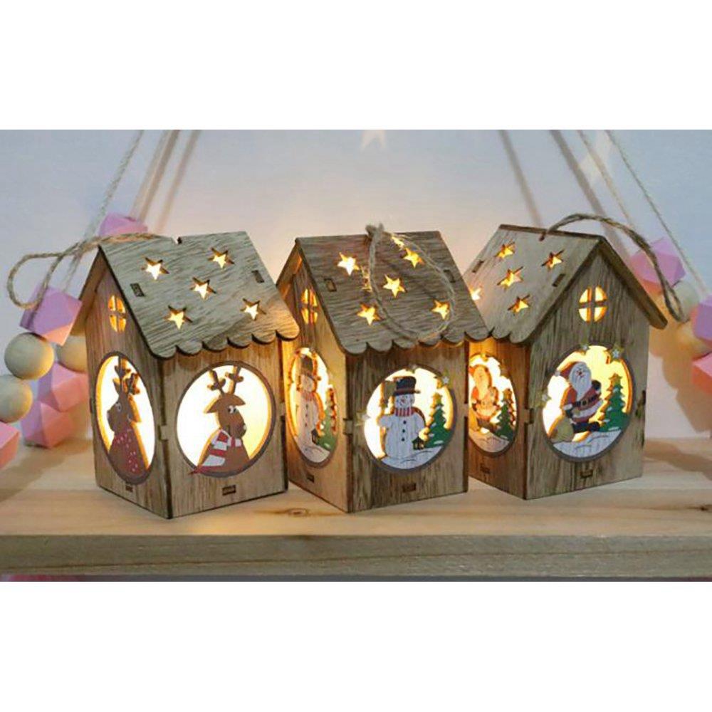 Wooden Lighting House Christmas Decorations Pendant Gift - Santa Claus