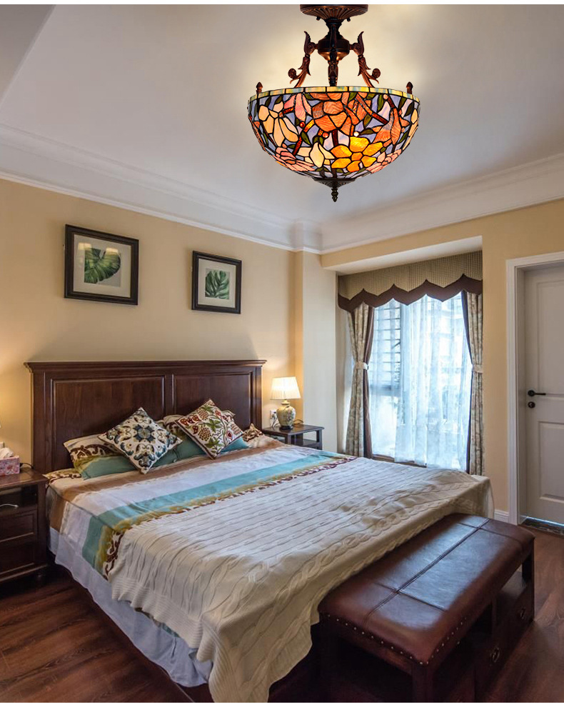 FUMAT Tiffany Style Stained Glass Handcrafted Ceiling Light - Romantic Lotus Design