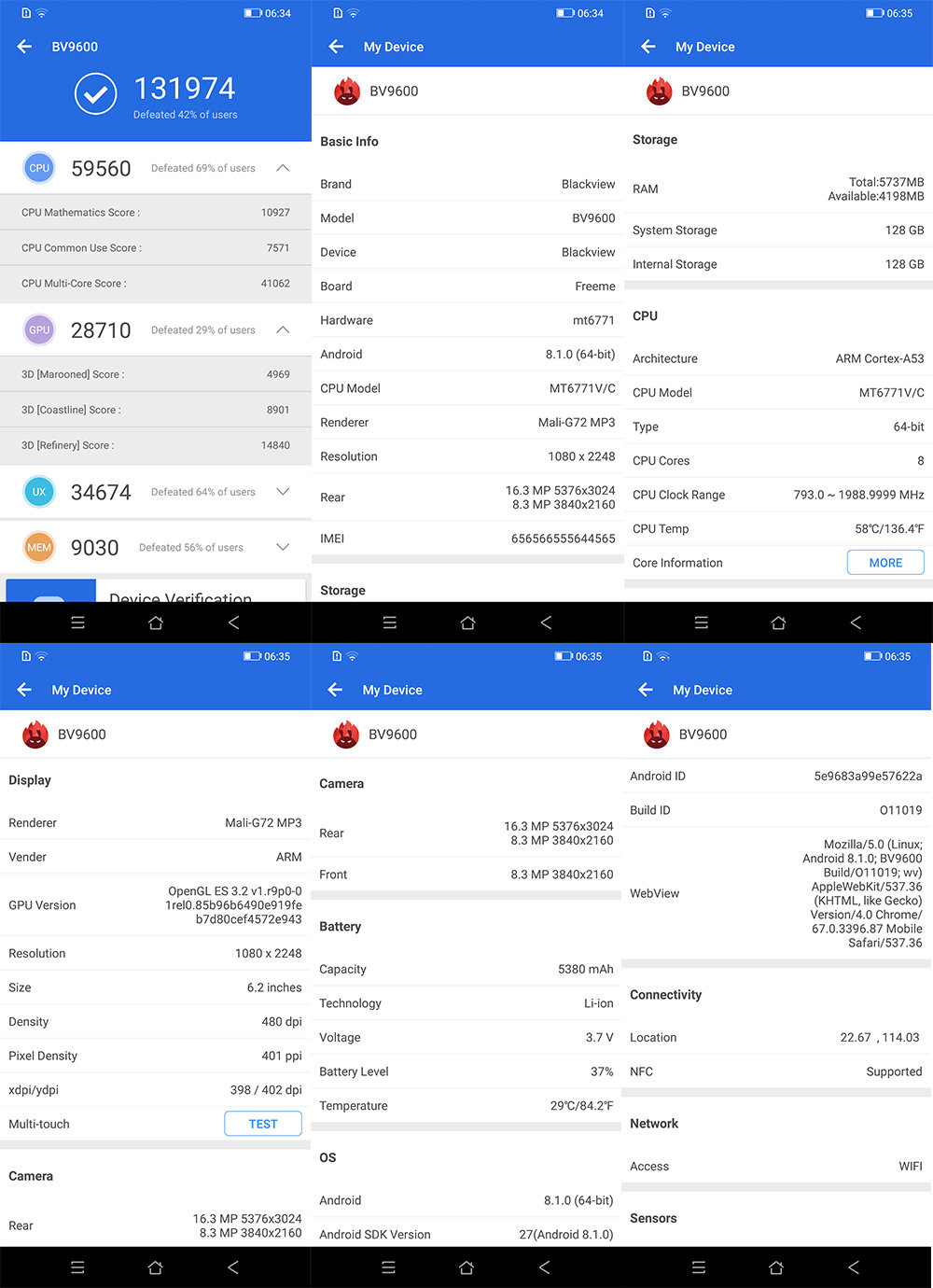 [HK Stock]Blackview BV9600 pro 6.21 Inch 4G LTE Smartphone Helio P60 6GB 128GB 16.0MP + 8.0MP Dual Rear Cameras Android 8.1 IP68 Wireless Charging NFC Face Unlock - Gray
