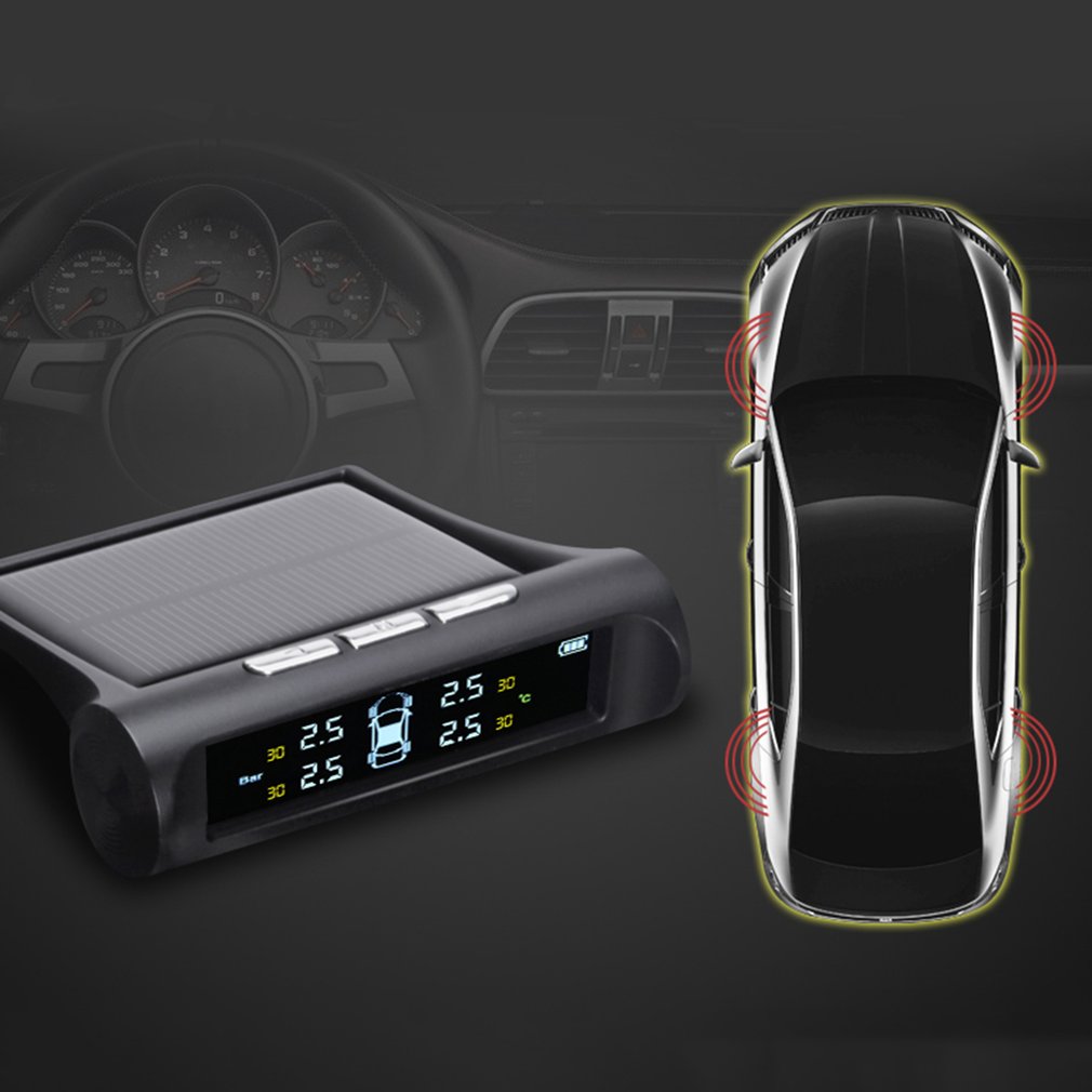 Solar Power Smart Safety Tyre Pressure Monitoring System Set Tool Kit - Black