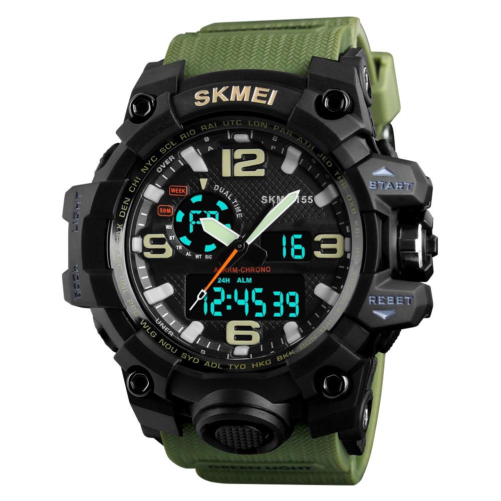 SKMEI 1155 Men LED Digital Quartz Watch Silicone Band Army Green