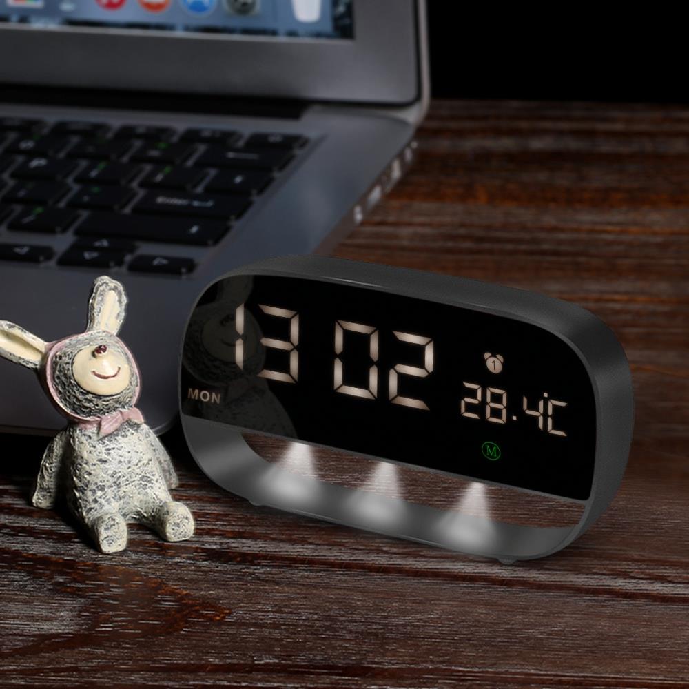 LED Electronic Touch Alarm Clock with Night Light Snooze Function USB/Battery - Black