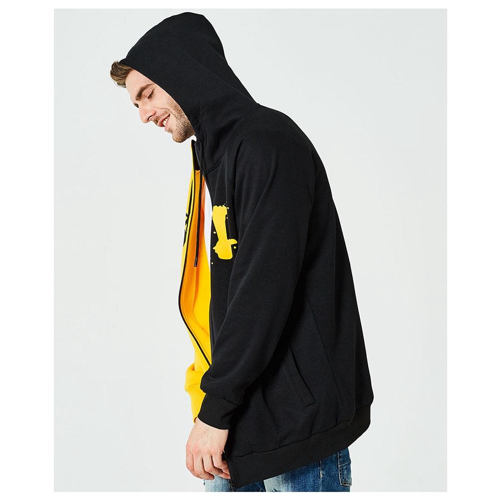 WY36 Men's Casual Color Block Zipper Design Cotton Hoodie Size S - Yellow and Black
