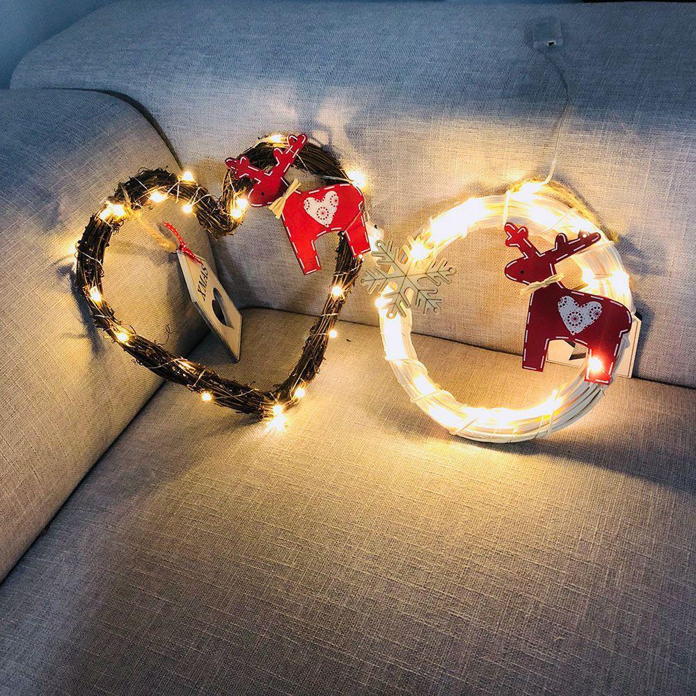 20LEDs Natural Dried Wreath DIY Heart Rattan String Light Wreaths Christmas Door Wall Wedding Decoration - Warm White