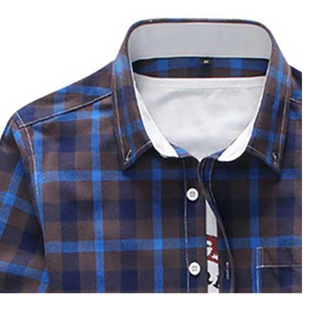 Men's Plaid Shirt Button-down Long Sleeve (Size M) - Blue