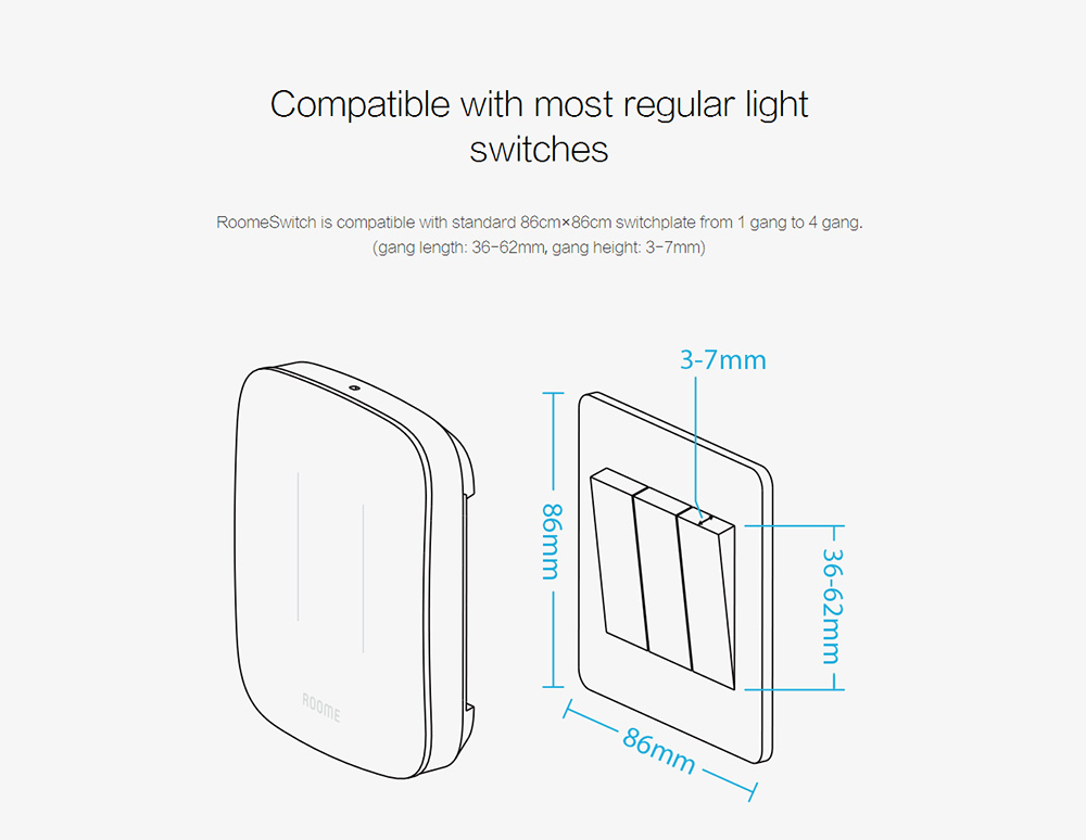 Roome Smart Bluetooth Switch APP Control Timing On/Off 86mm Box Touch Switch Auto Light Sensor - Two-key switch