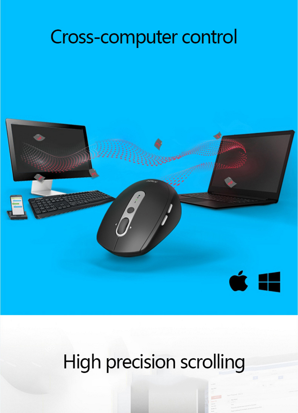 Logitech M590 Wireless Mute Mouse Bluetooth 2.4G Dual Mode Multi-device Control - Black