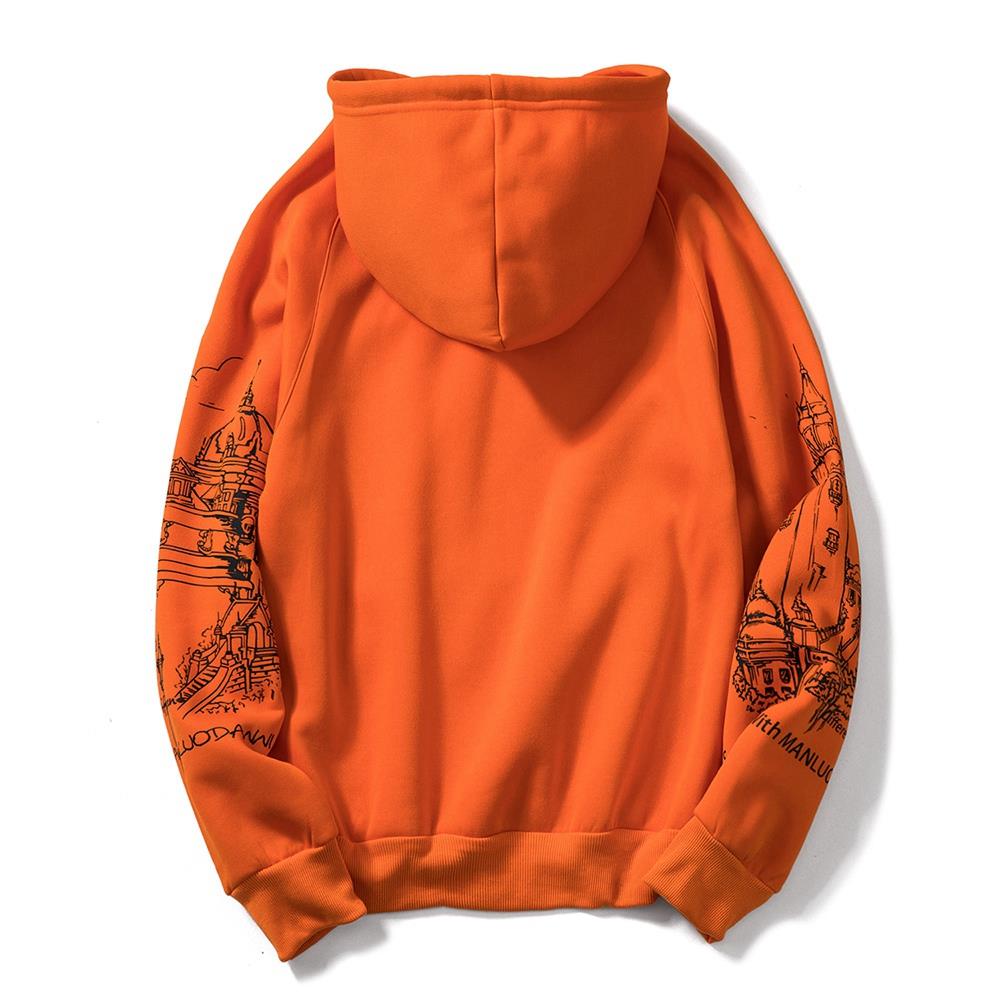 WY31 Men's Pocket Drawstring Cotton Hoodie Size L Orange