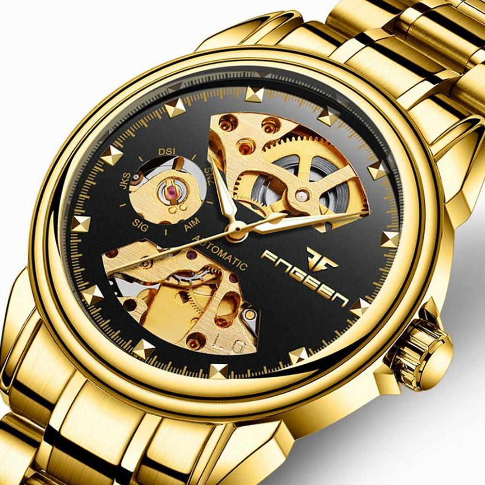 Men's Business Hollow Engraving Mechanical Watch Gold Black