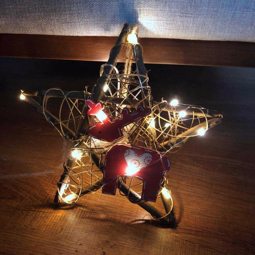 20LEDs Natural Dried Wreath DIY Star Rattan String Light Wreaths Christmas Door Wall Wedding Decoration - Warm White