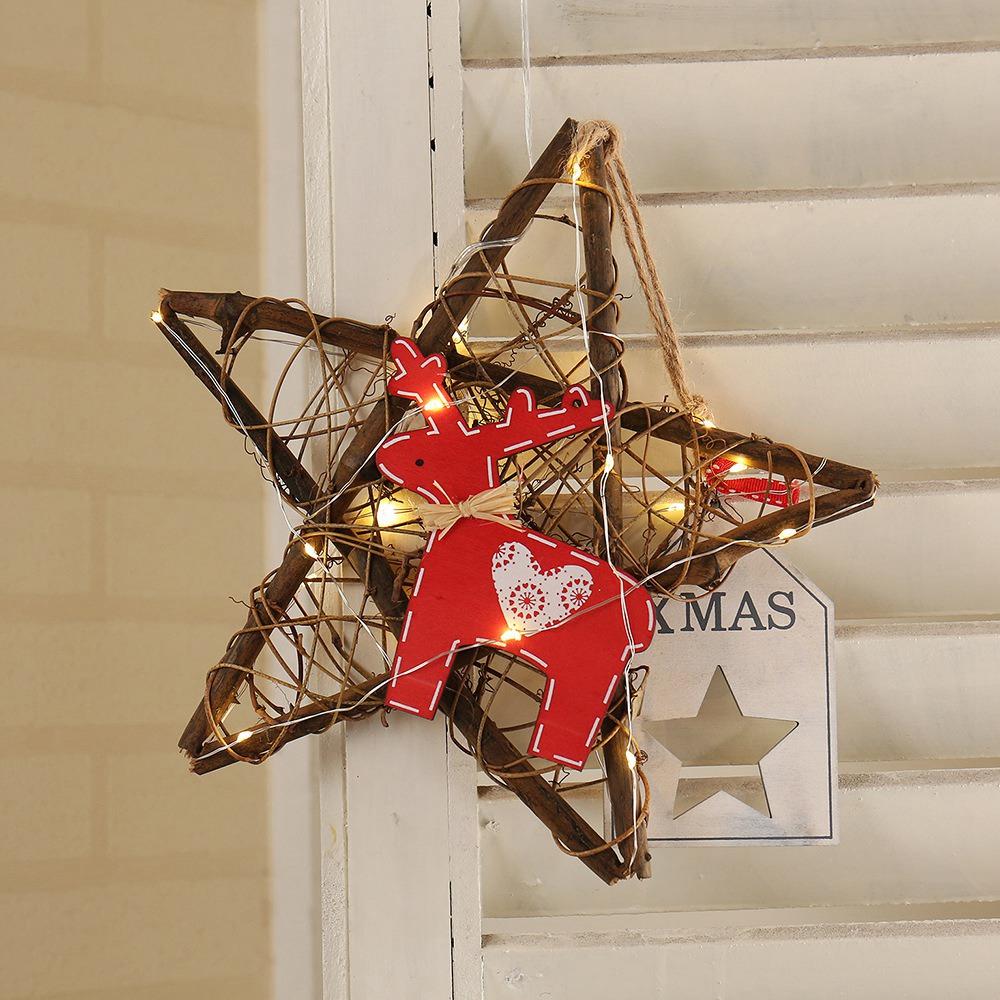 20LEDs Natural Dried Wreath DIY Star Rattan String Light Wreaths Christmas Door Wall Wedding Decoration - Warm White