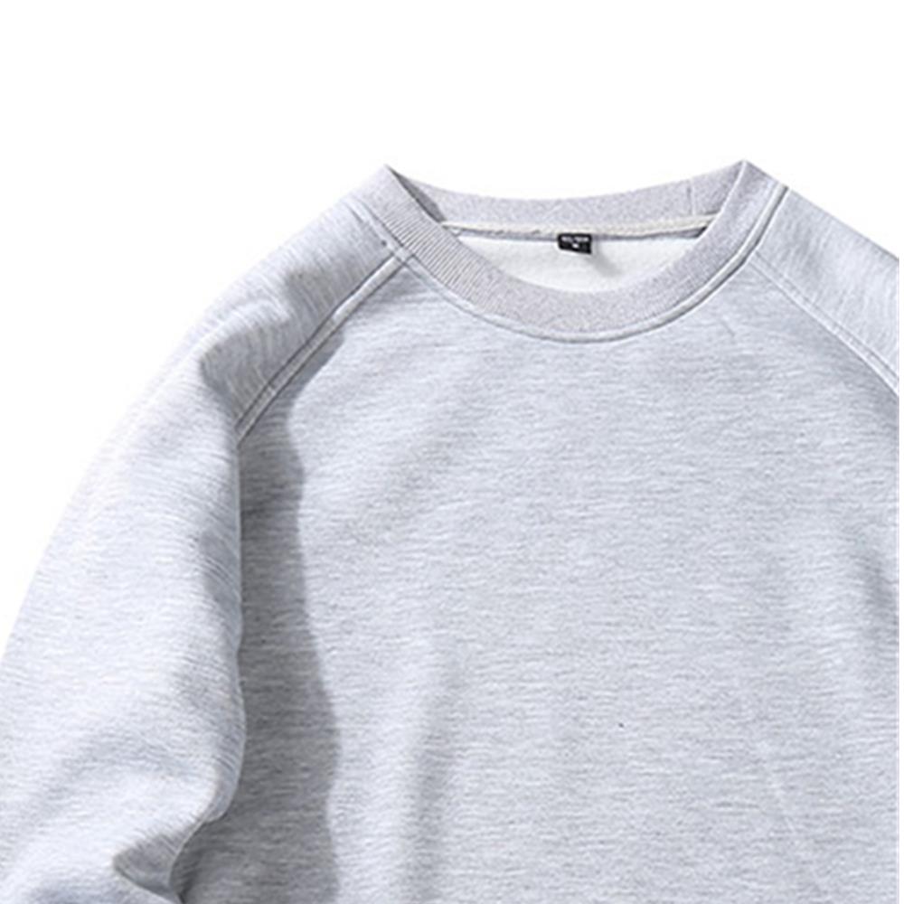 WY19 Men's Autumn Basic Casual Round Neck Sweatshirt (Solid Color Cotton Pullover Shirt Size M) - Gray