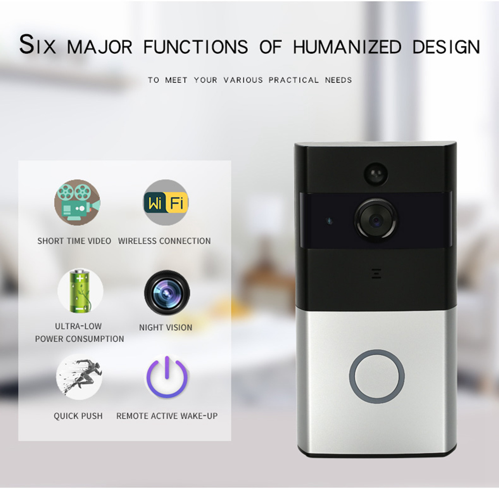 Danmini WF06 WIFI Wireless Video Intercom Doorbell Low Power Mobile Phone Remote Video Smart Doorbell - Silver & Black