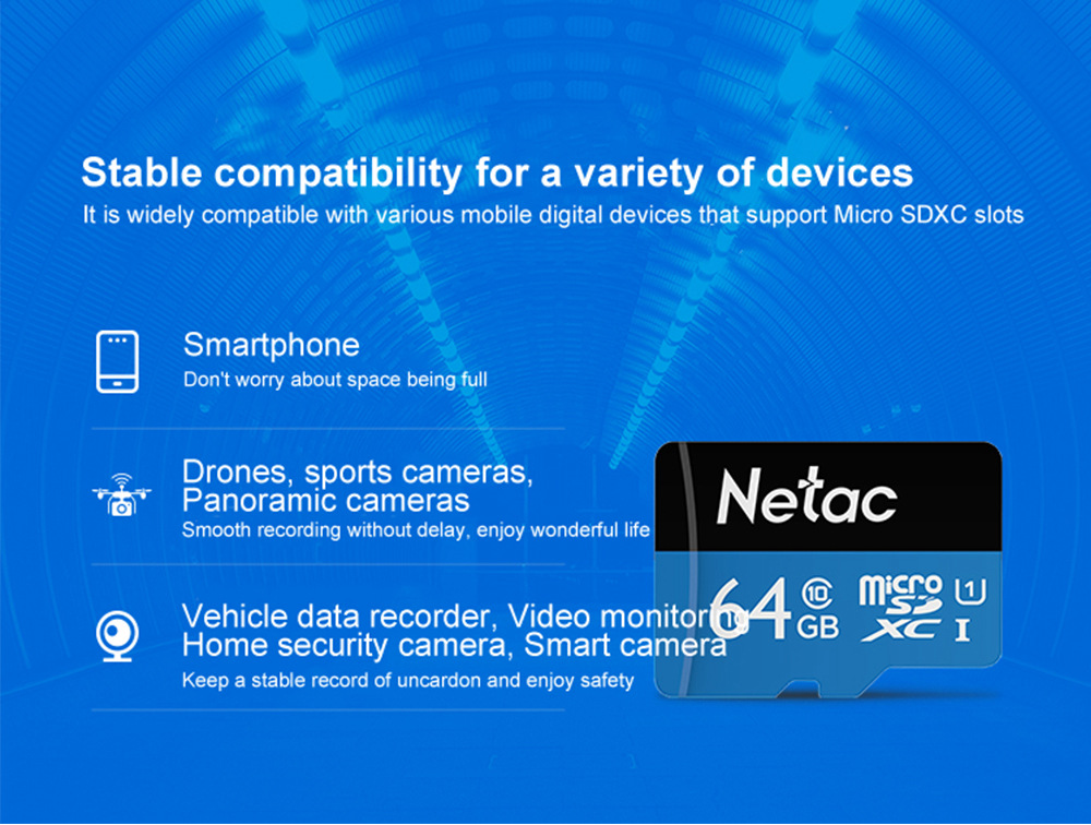 Netac P500 64GB Micro SD Card Data Storage TF Cards - Blue