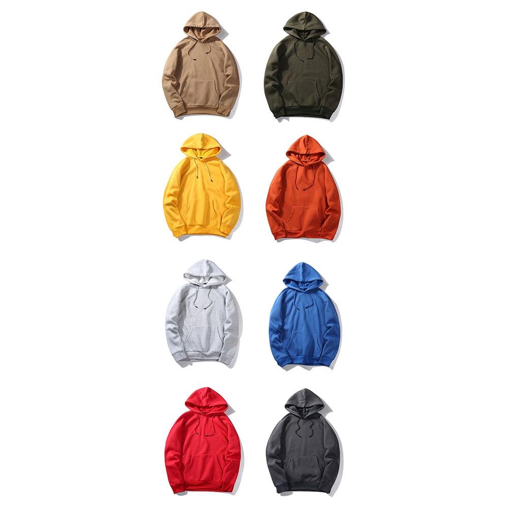 WY18 Men's Autumn Winter Basic Casual Cotton Hoodie Solid Color Size M - Blue