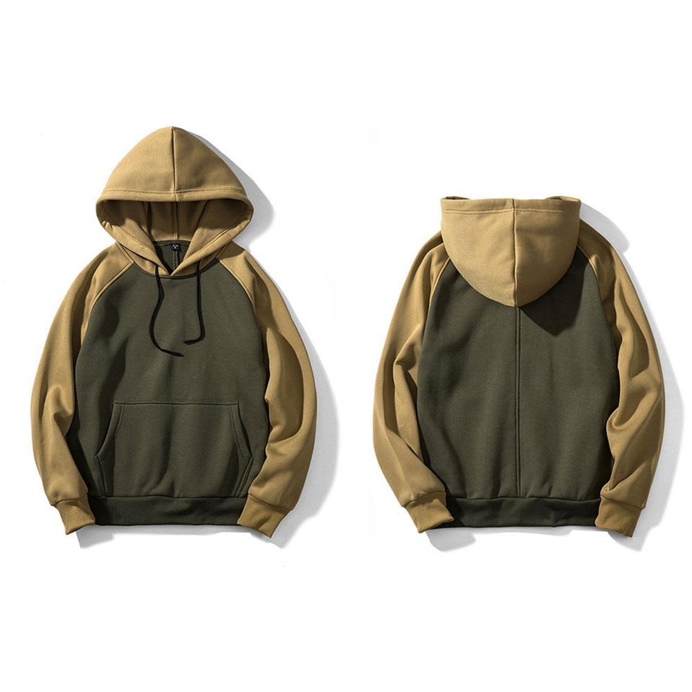 WY39 Men's Autumn Winter Raglan Hoodie (Color Block Breathable Size M) - Green