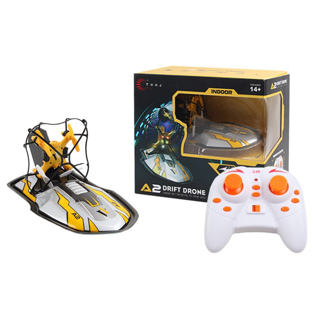 TKKJ A2 2.4G 4CH 2In1 Land and Flight Dual Mode Mini RC Drone Car with LED Lights RTF