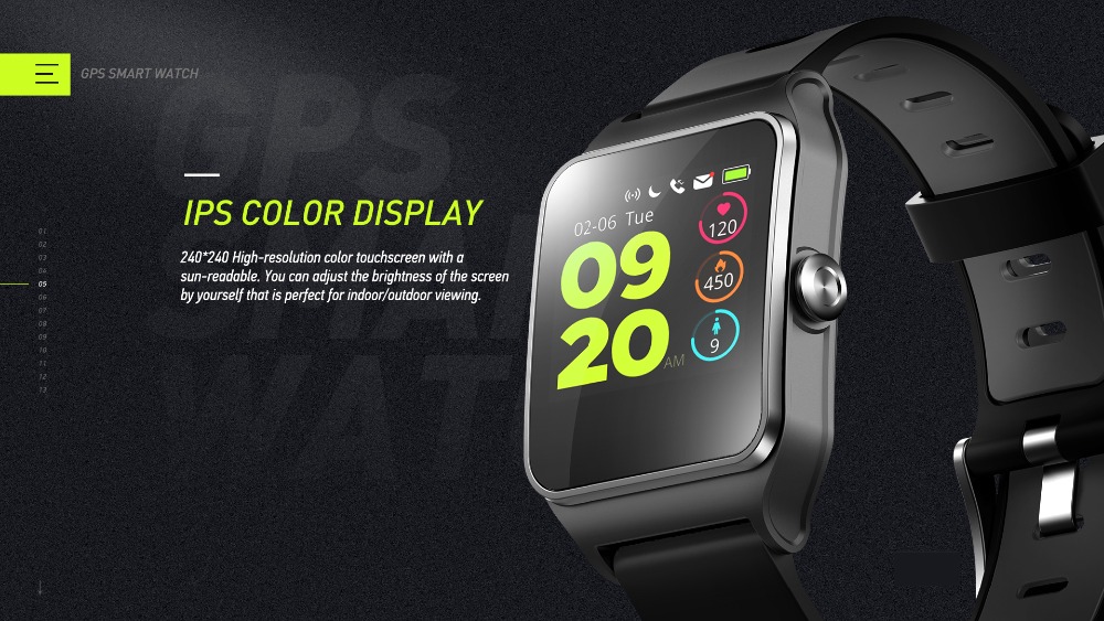 Makibes BR3 Smart Watch 1.3 Inch IPS Color Touchscreen Built-in GPS Multi-sports Modes Heart Rate Monitor IP68 Waterproof Fitness Tracker - Gray