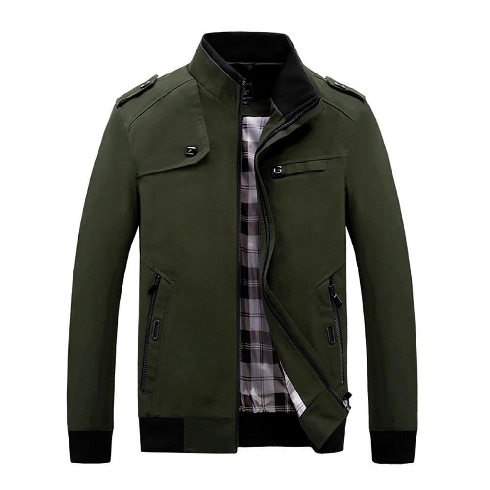 CA9801 Men's Autumn Winter Classic Casual Jacket (Lapel Grid Long Sleeve Polyester Jacket Size M) - Army Green
