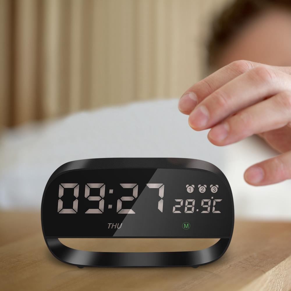LED Electronic Touch Alarm Clock with Night Light Snooze Function USB/Battery - Black