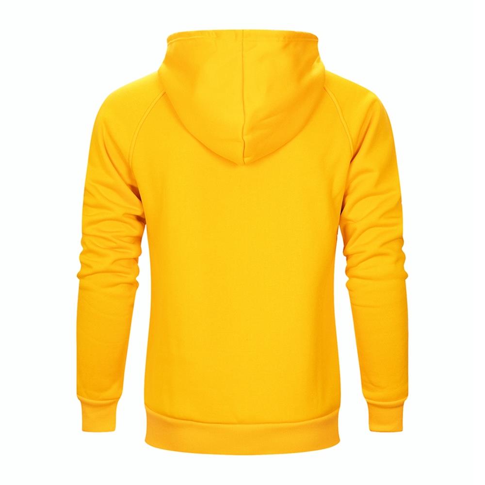 WY18 Men's Autumn Winter Basic Casual Cotton Hoodie Solid Color Size M - Yellow