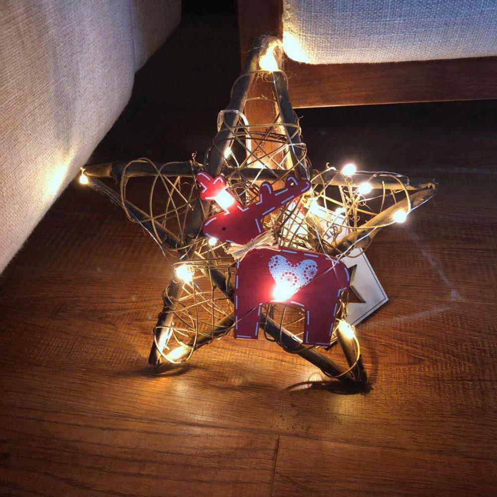 20LEDs Natural Dried Wreath DIY Star Rattan String Light Wreaths Christmas Door Wall Wedding Decoration - Warm White