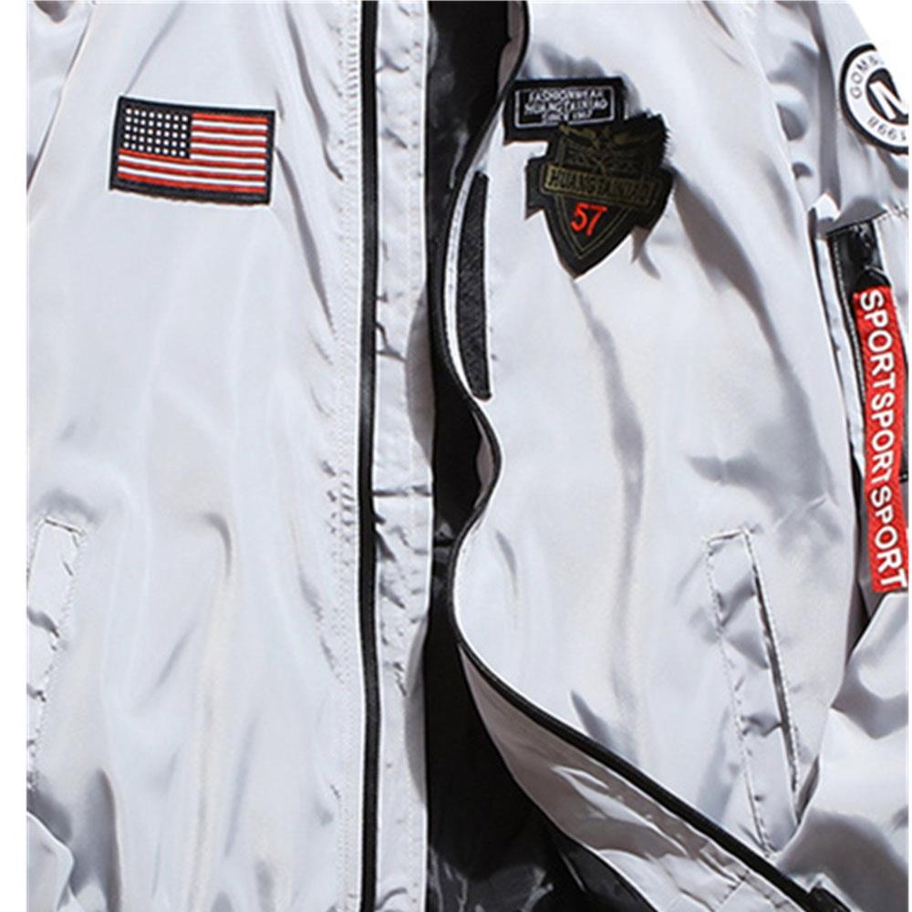C9901 Men's Autumn Casual Embroidered Round Neck Bomber Pilot Jacket (Long Sleeve Coat Size M) - Gray