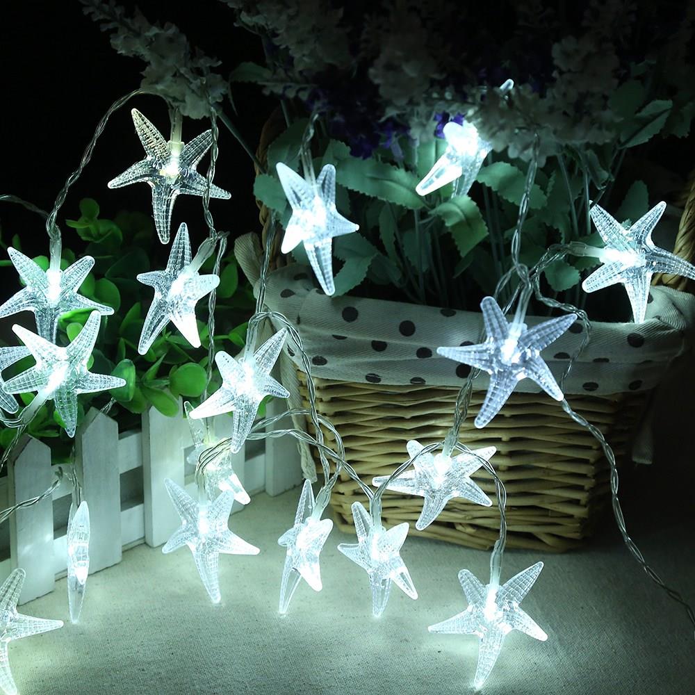 10PCS Starfish LED Battery LED String Lights Holiday Christmas Party Garden Decoration Lights (1.2 Meters) - White