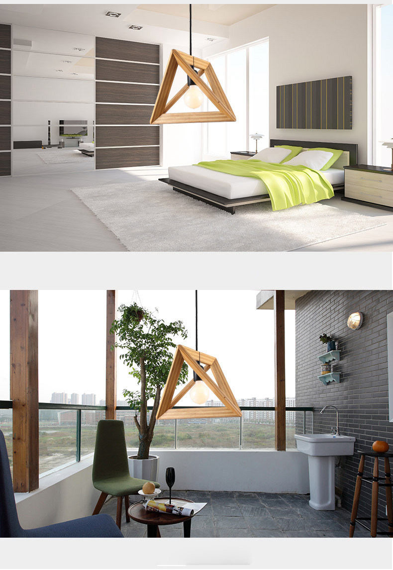 FUMAT Nordic Post-modern Pendant Light - Minimalist Triangle Wood Frame Design(Dia 420mm)