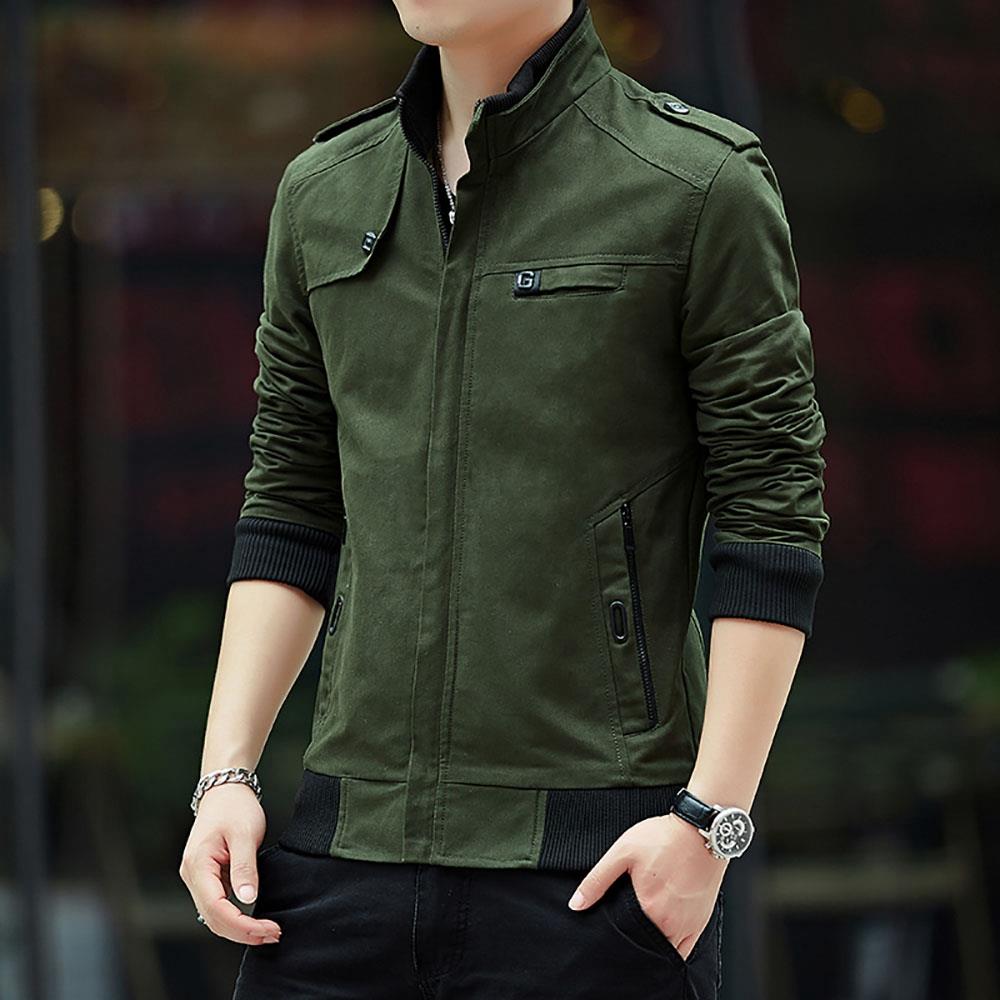 CA9801 Men's Autumn Winter Classic Casual Jacket (Lapel Grid Long Sleeve Polyester Jacket Size M) - Army Green