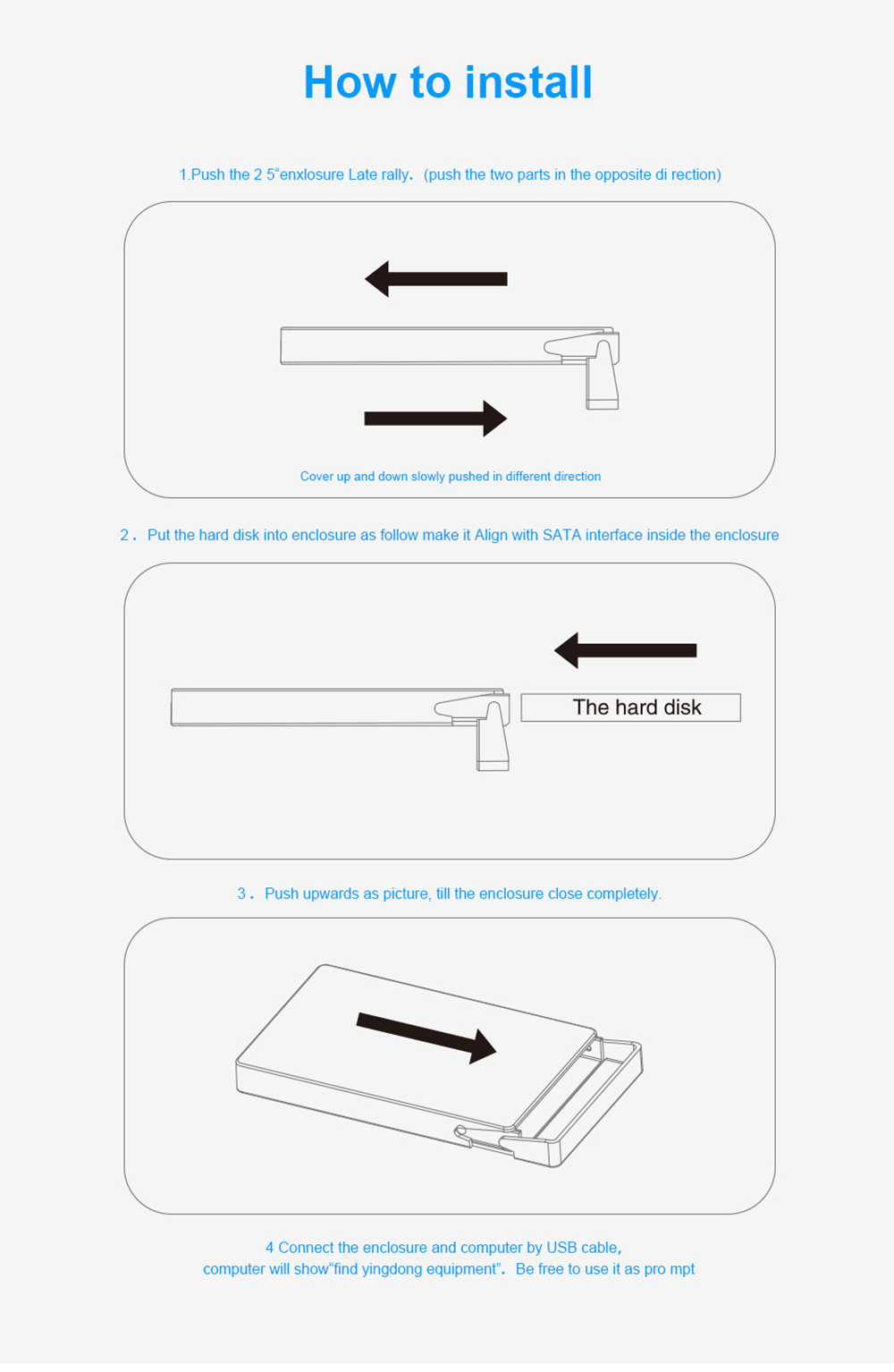 Yvnne HD213 SATA To USB 3.0 External Hard Drive Enclosure Case For 2.5 Inch HDD And SSD - Black