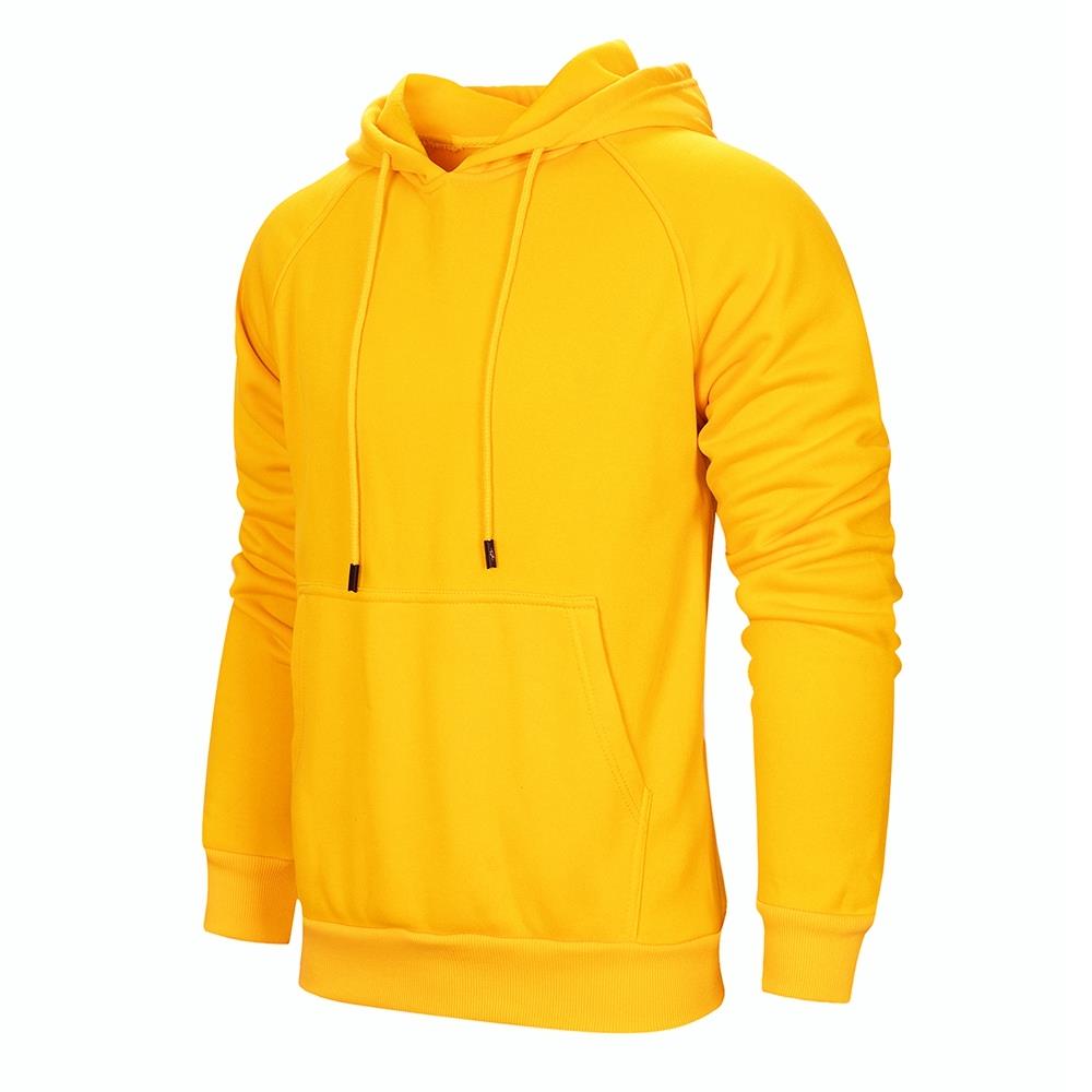 WY18 Men's Basic Casual Cotton Solid Color Hoodie Size M Yellow