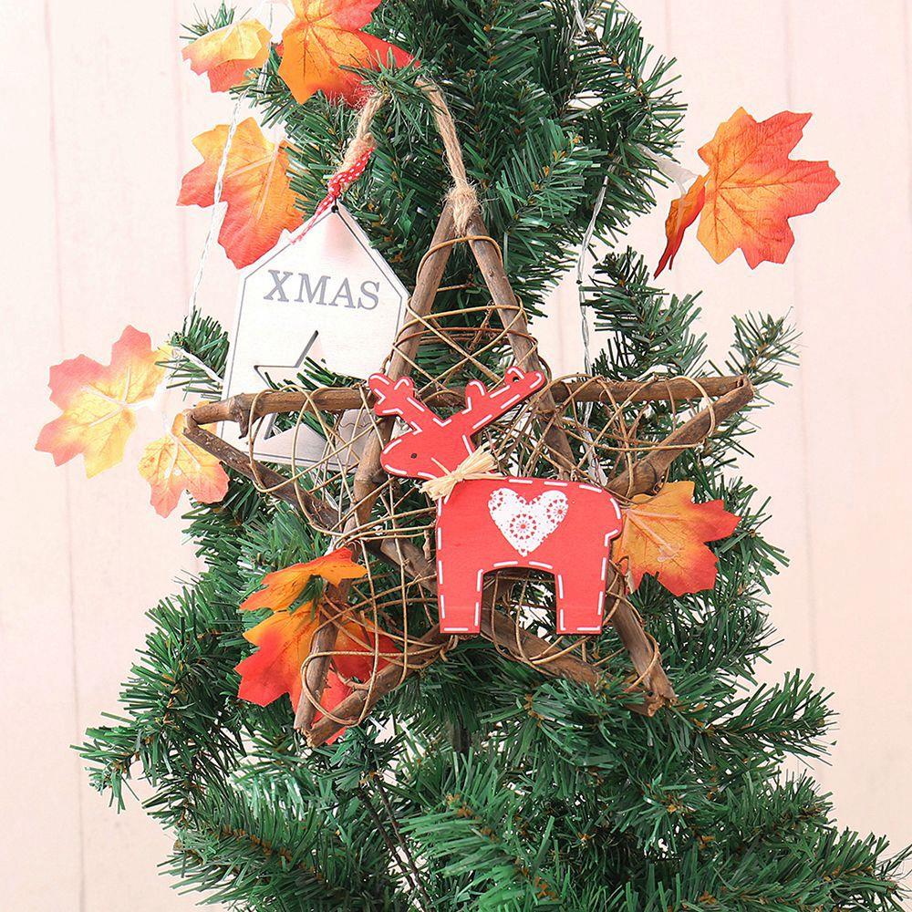 20LEDs Natural Dried Wreath DIY Star Rattan String Light Wreaths Christmas Door Wall Wedding Decoration - Warm White