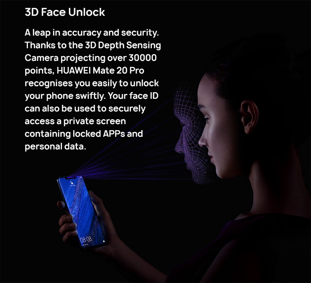 HUAWEI Mate 20 Pro (UD) 6.39 Inch 4G LTE Smartphone Kirin 980 8GB 128GB 40.0MP+20.0MP+8.0MP Triple Rear Cameras EMUI 9 Type-C NFC IR Remote Control - Bright Black