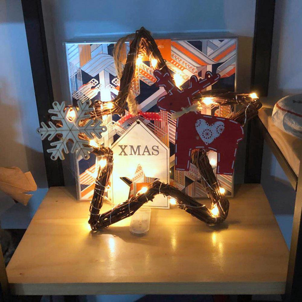 20LEDs Natural Dried Wreath DIY Pentagram Rattan String Light Wreaths Christmas Door Wall Wedding Decoration - Warm White
