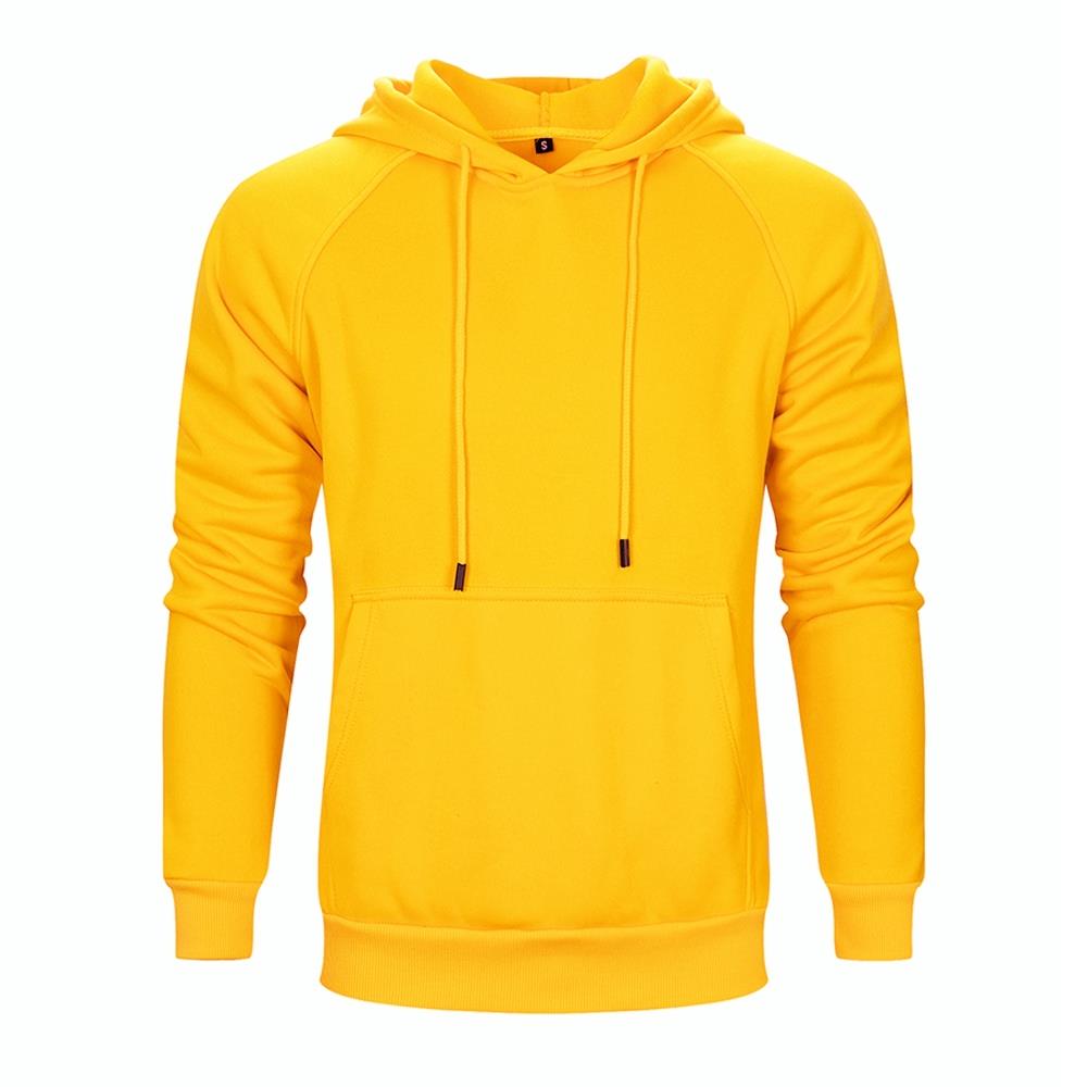WY18 Men's Autumn Winter Basic Casual Cotton Hoodie Solid Color Size M - Yellow
