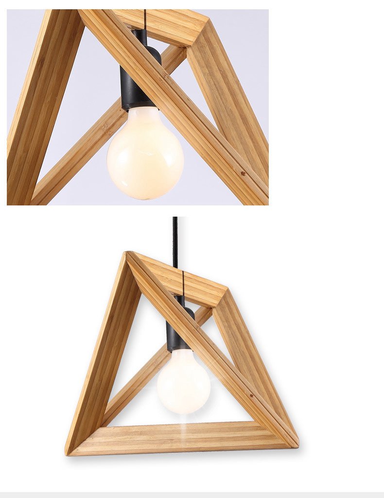 FUMAT Nordic Post-modern Pendant Light - Minimalist Triangle Wood Frame Design(Dia 420mm)