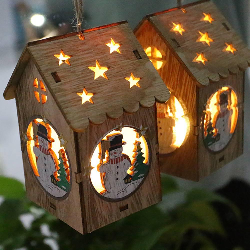 Wooden Lighting House Christmas Decorations Pendant Gift - Santa Claus