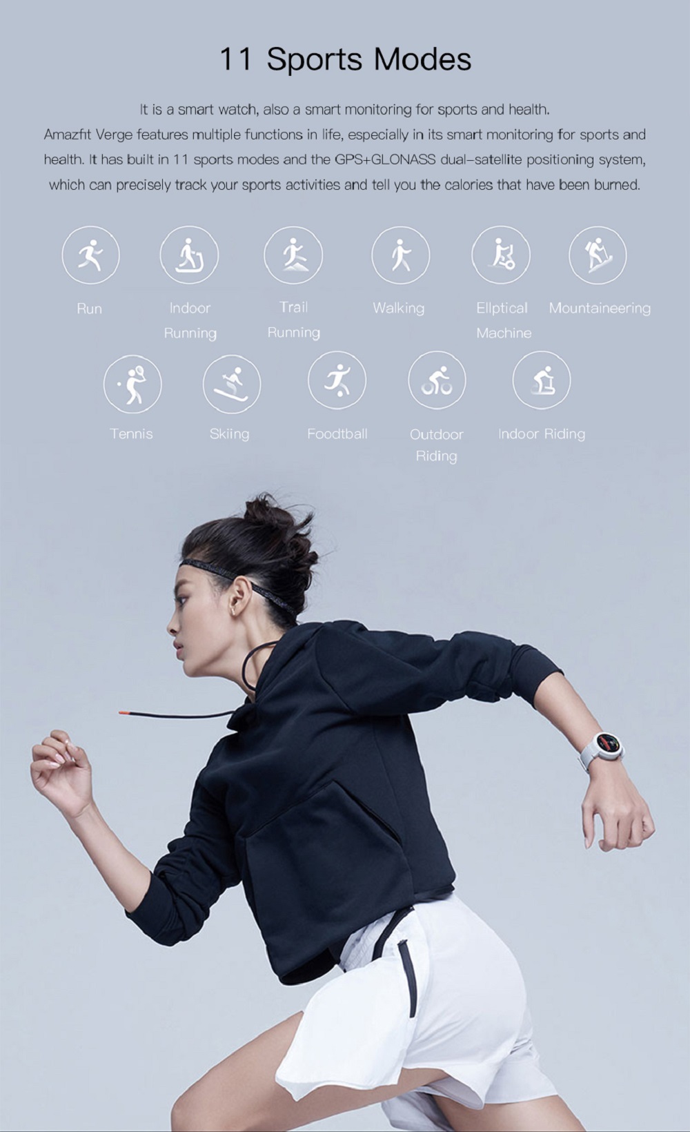 [English Version] Huami AMAZFIT Verge 3 Smart Watch 1.3 Inch AMOLED Screen Heart Rate Monitor 11 Sports Modes IP68 Waterproof - Deep Gray