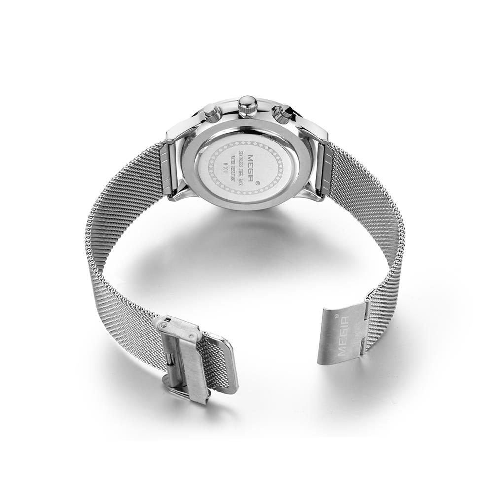 ML2011G MEGIR Men's Sports Wrist Watch Business Analog Casual Quartz Movement Stainless Steel - Silver