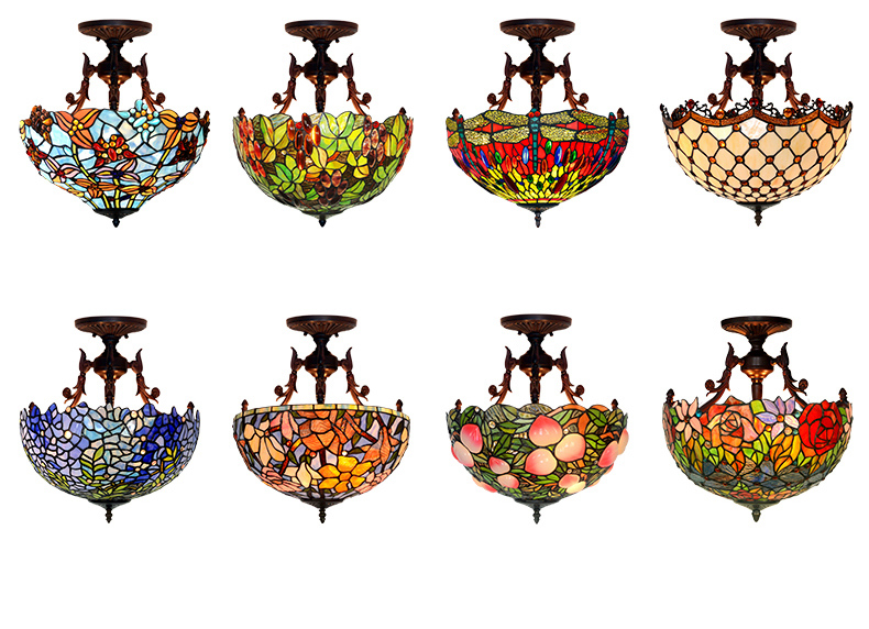 FUMAT Tiffany Style Stained Glass Handcrafted Ceiling Light - Romantic Lotus Design