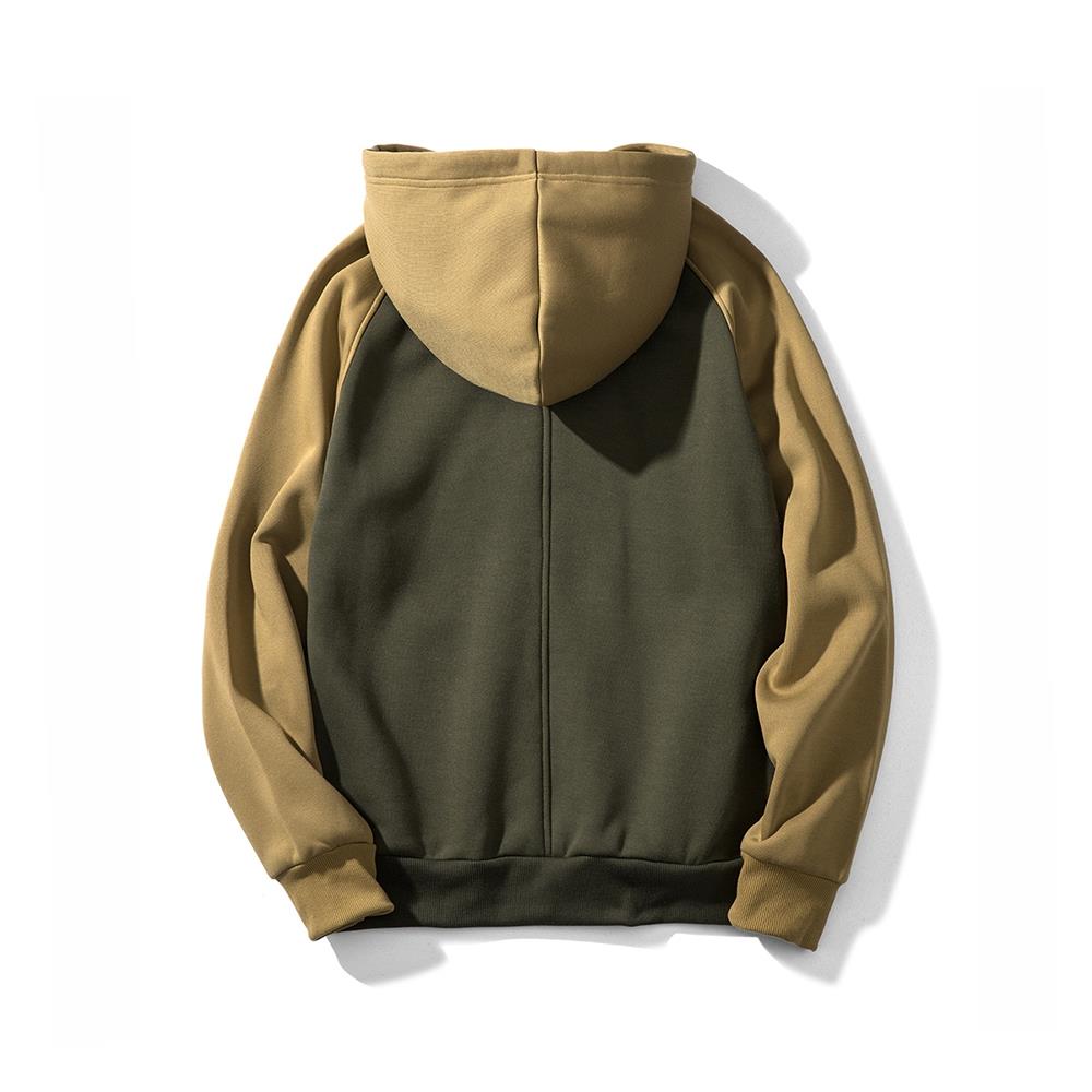 WY39 Men's Autumn Winter Raglan Hoodie (Color Block Breathable Size M) - Green