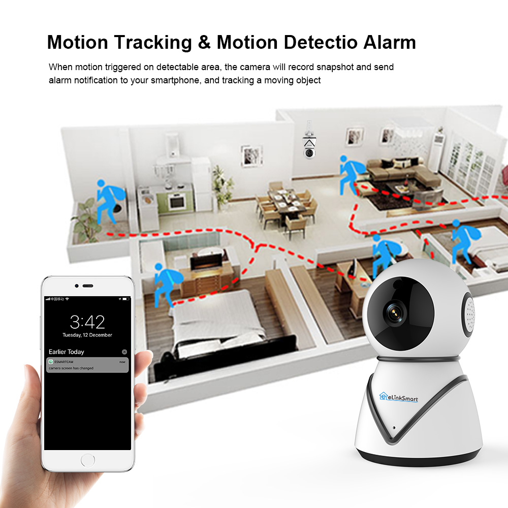 eLinkSmart Star13V 1080P Smart Wifi IP Camera Indoor Baby Monitor Two-Audio Night Vision - White UK Plug